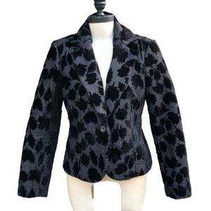 Vtg Flocked Velvet Quilted Matelassé Leaves Single Button Tuxedo Blazer Jacket